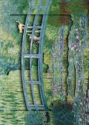 Water Lilies and Japanese Bridge with Cats