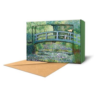 Water Lilies and Japanese Bridge with Cats