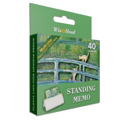 Standing Memo - Playful Cats over Japanese Bridge